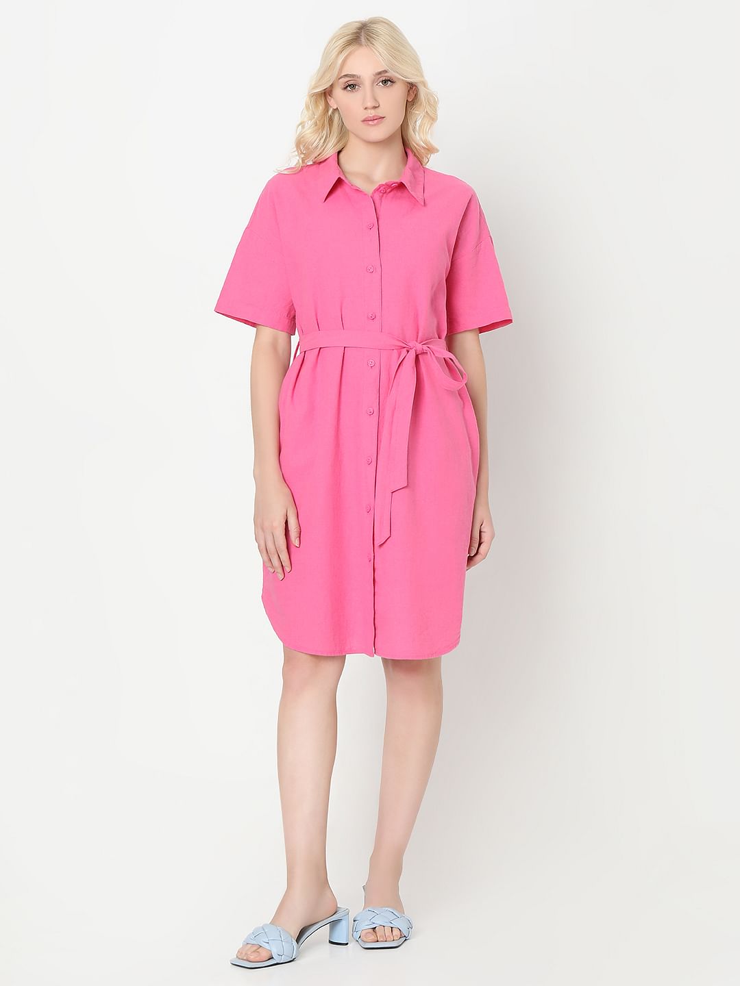 Pink Linen Shirt Dress
