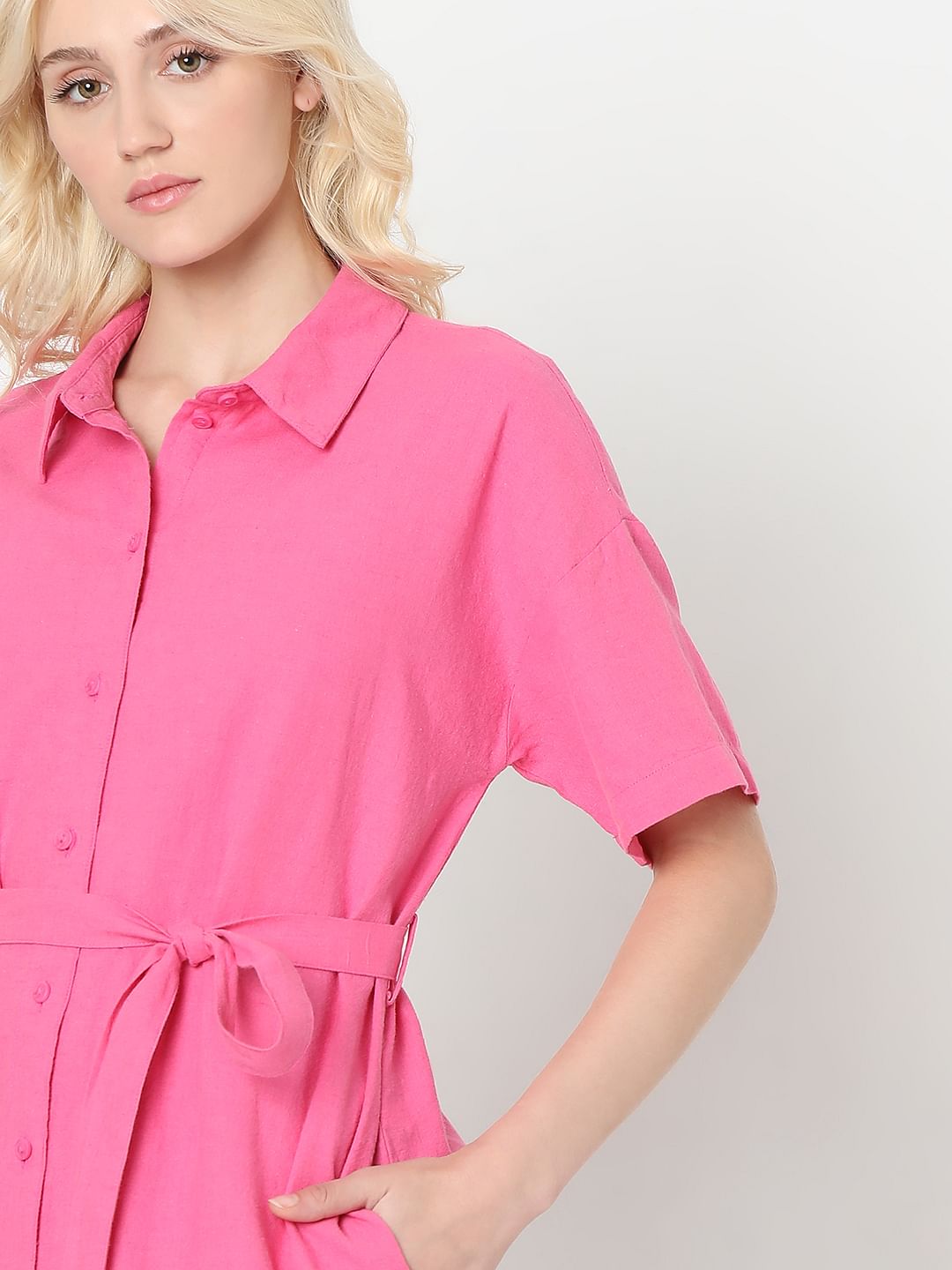 Pink Linen Shirt Dress