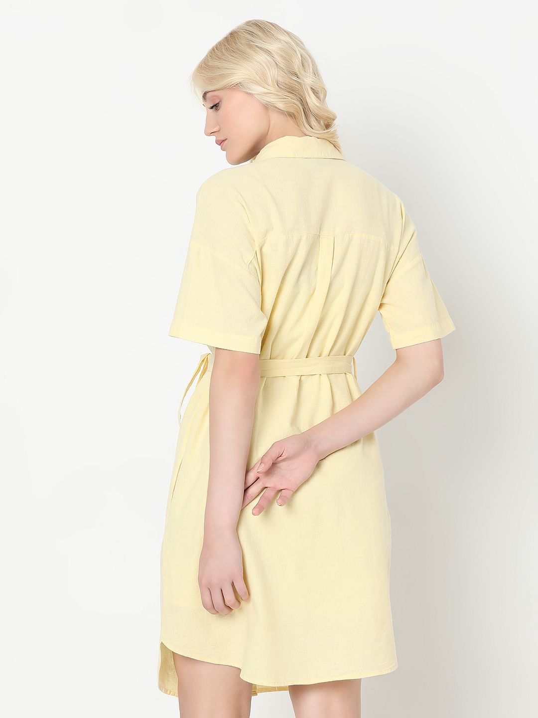 Light Yellow Linen Shirt Dress