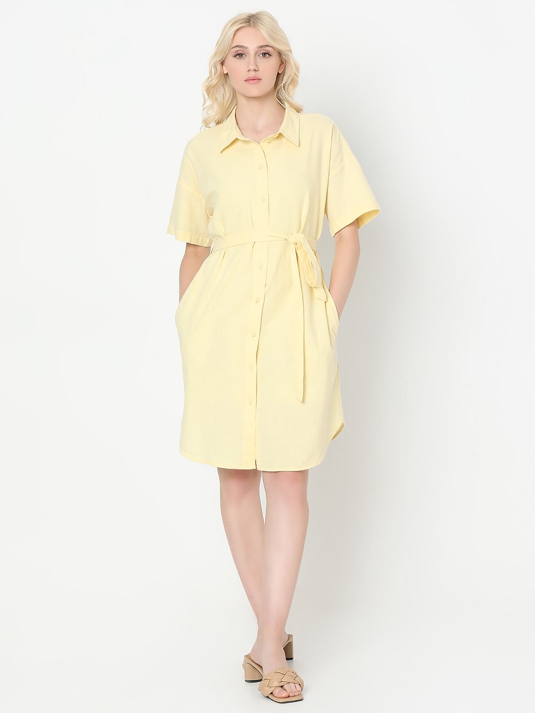 Light Yellow Linen Shirt Dress