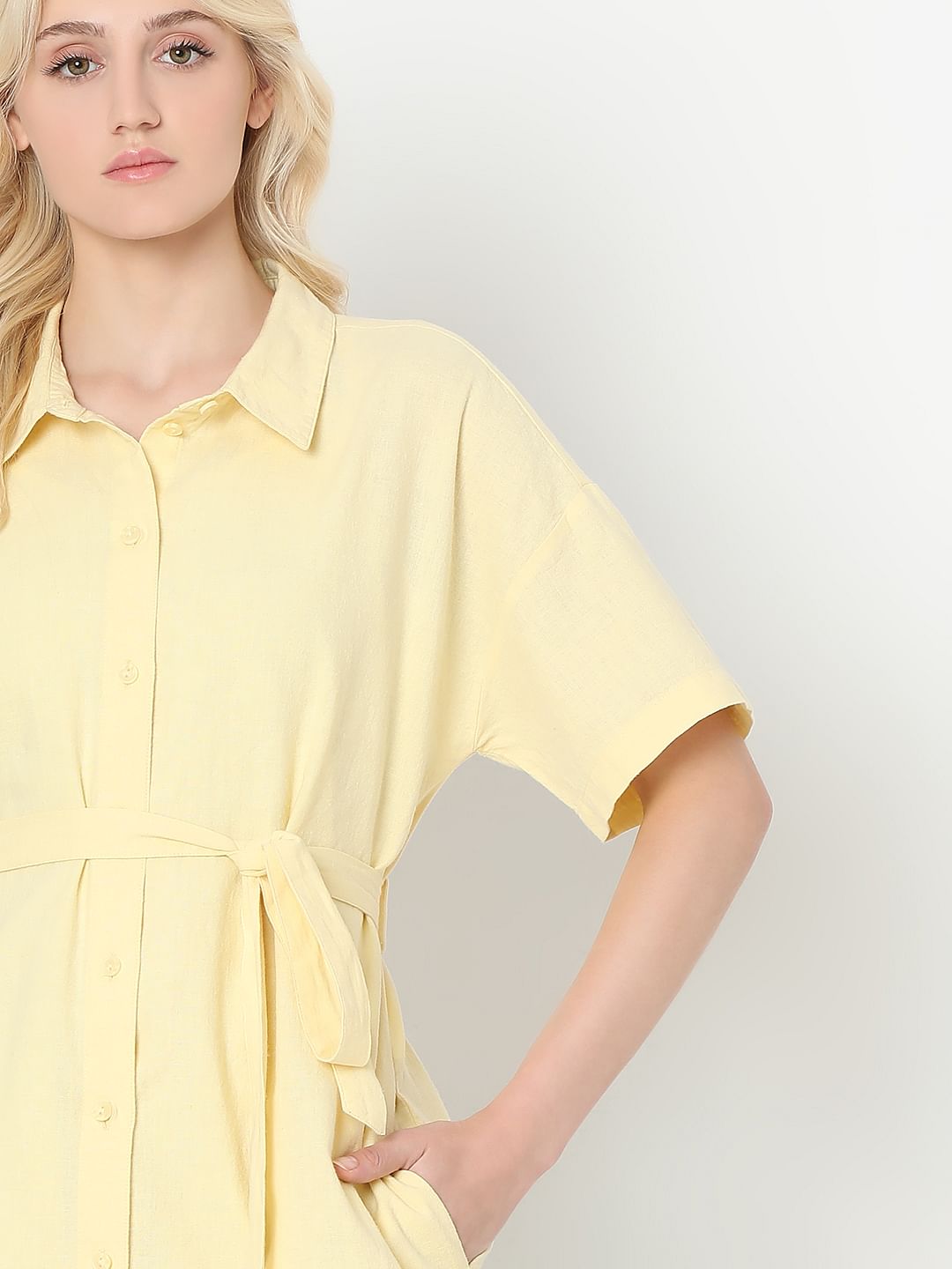 Light Yellow Linen Shirt Dress