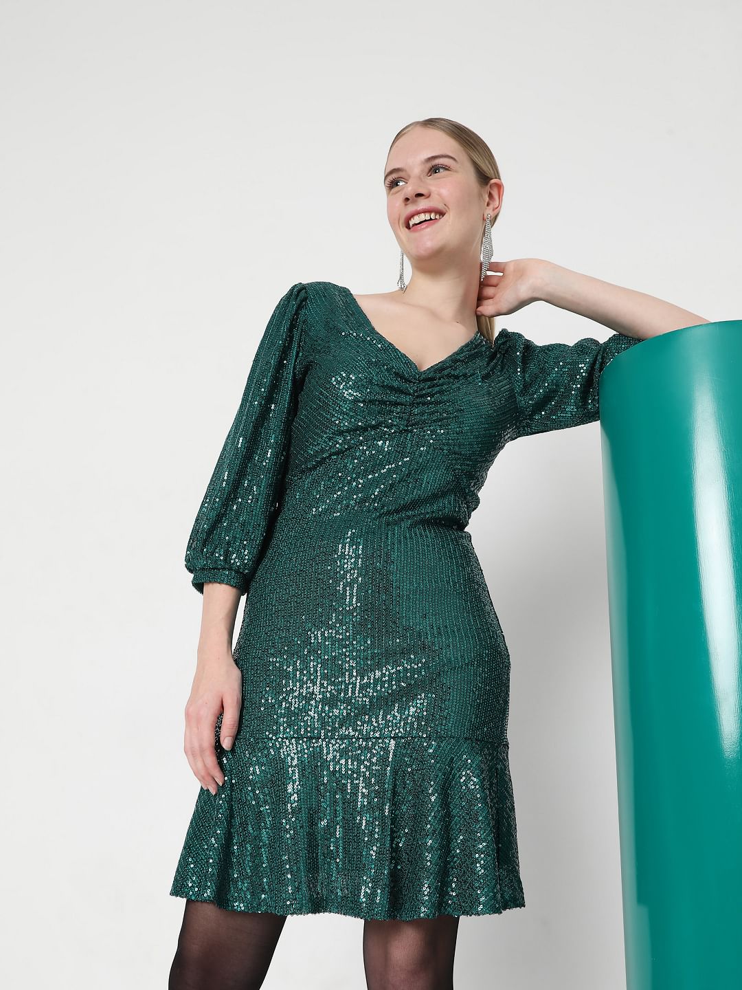 Green Sequin Fit & Flare Dress