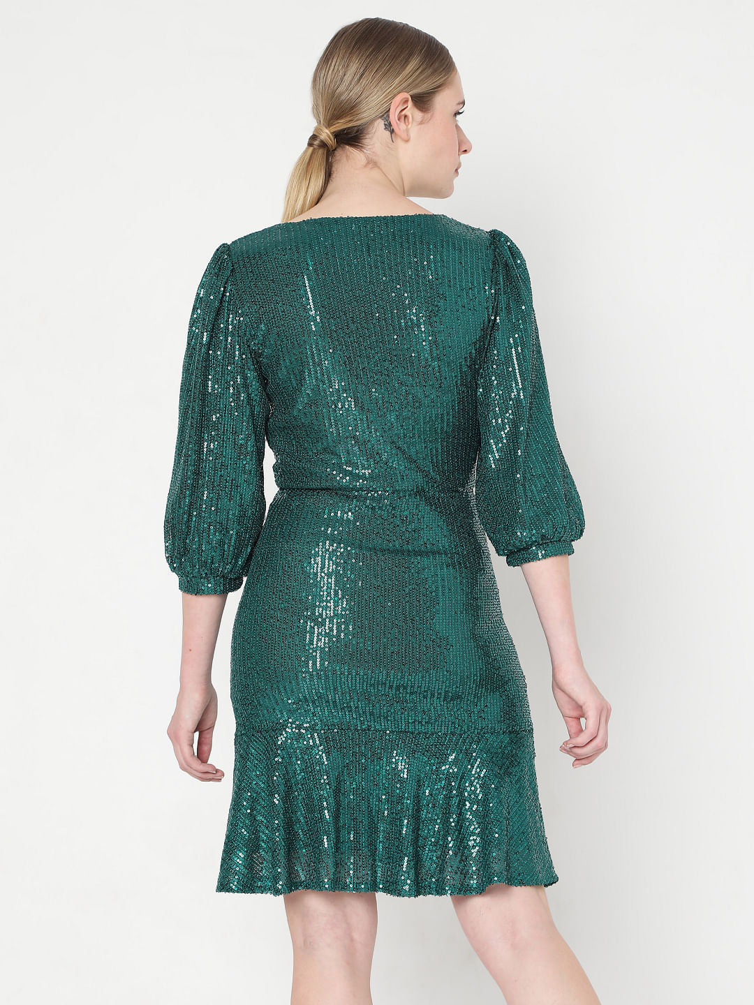Green Sequin Fit & Flare Dress