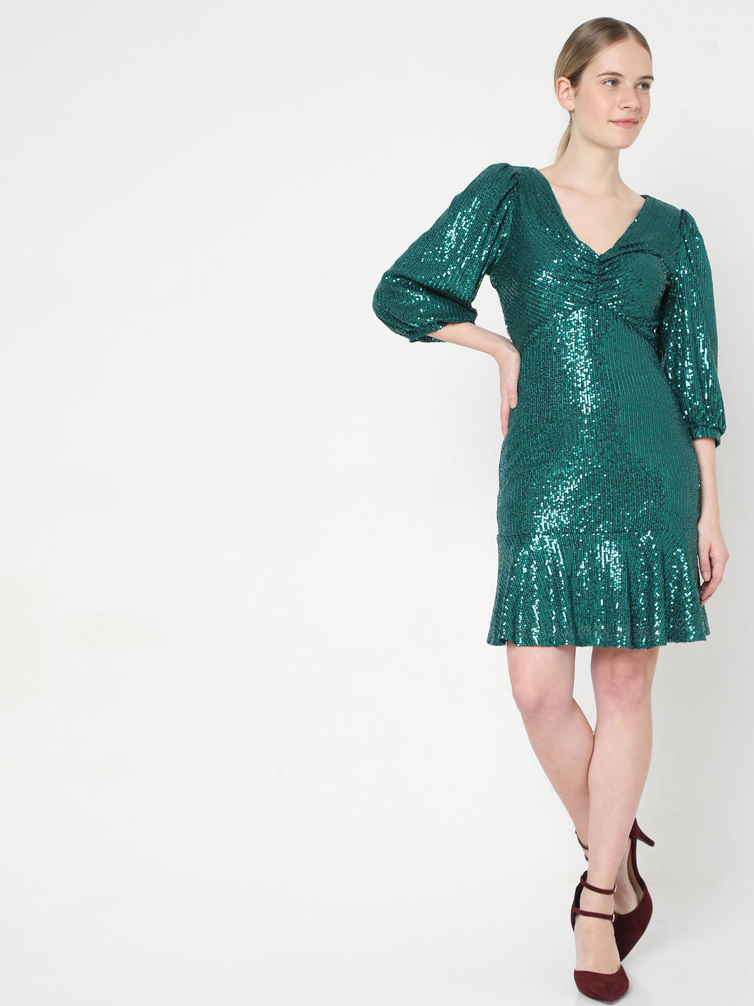 Green Sequin Fit & Flare Dress