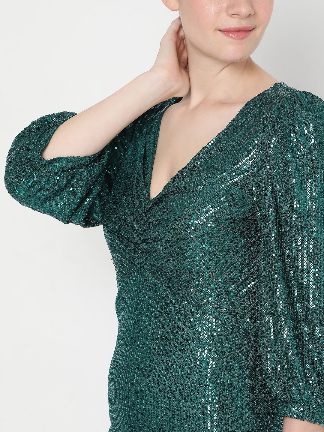 Green Sequin Fit & Flare Dress