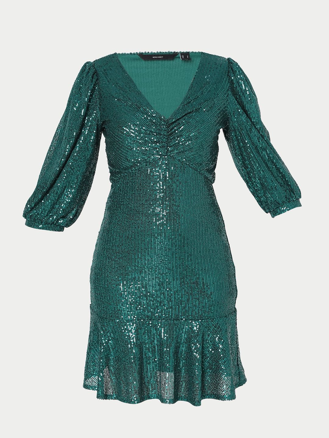 Green Sequin Fit & Flare Dress