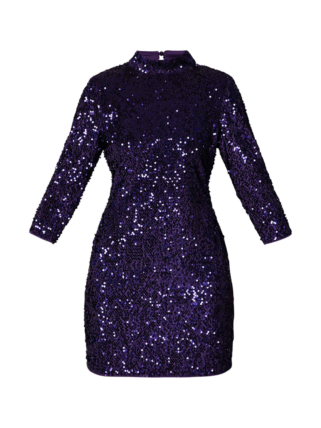 Marquee Deep Purple Sequin High Neck Mini Dress