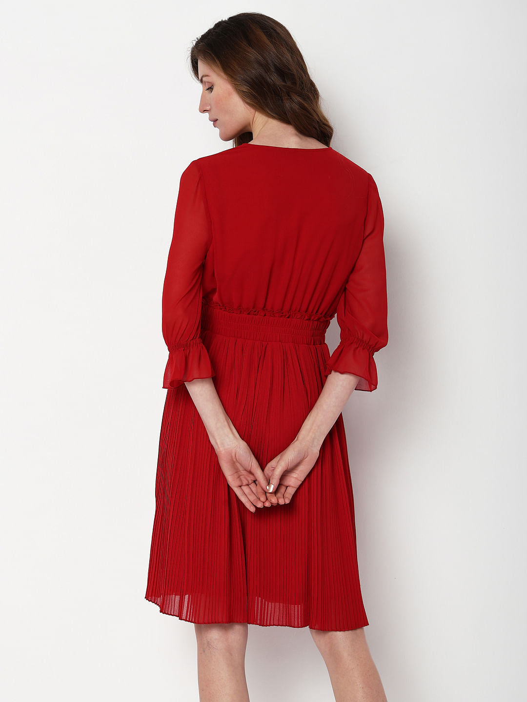 Red Pleated Fit & Flare Dress