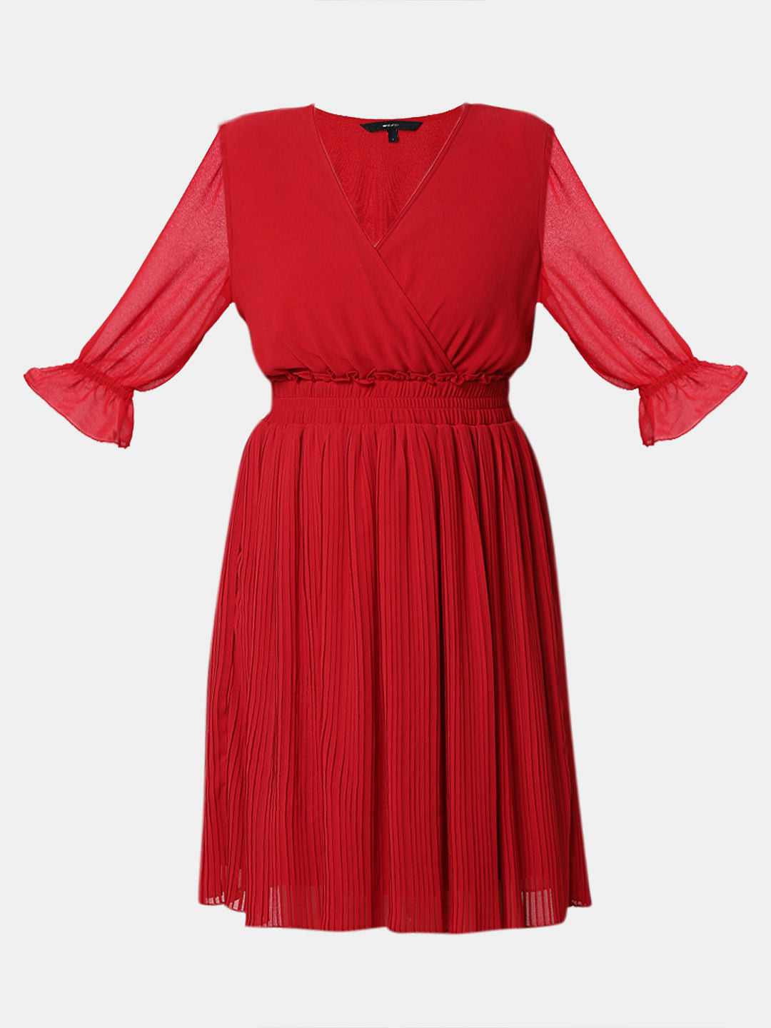 Red Pleated Fit & Flare Dress
