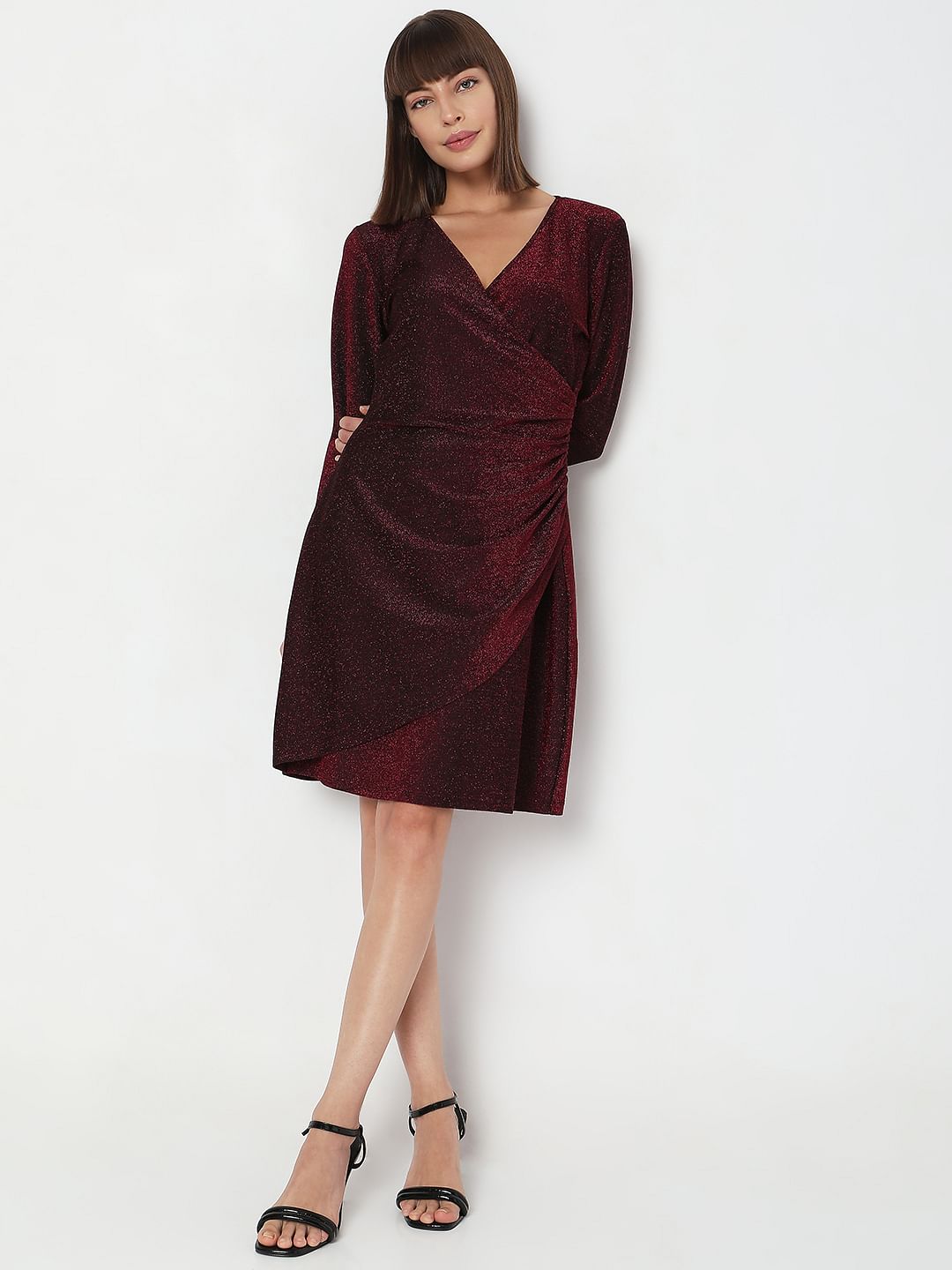 Wine Red Shimmer Wrap Dress