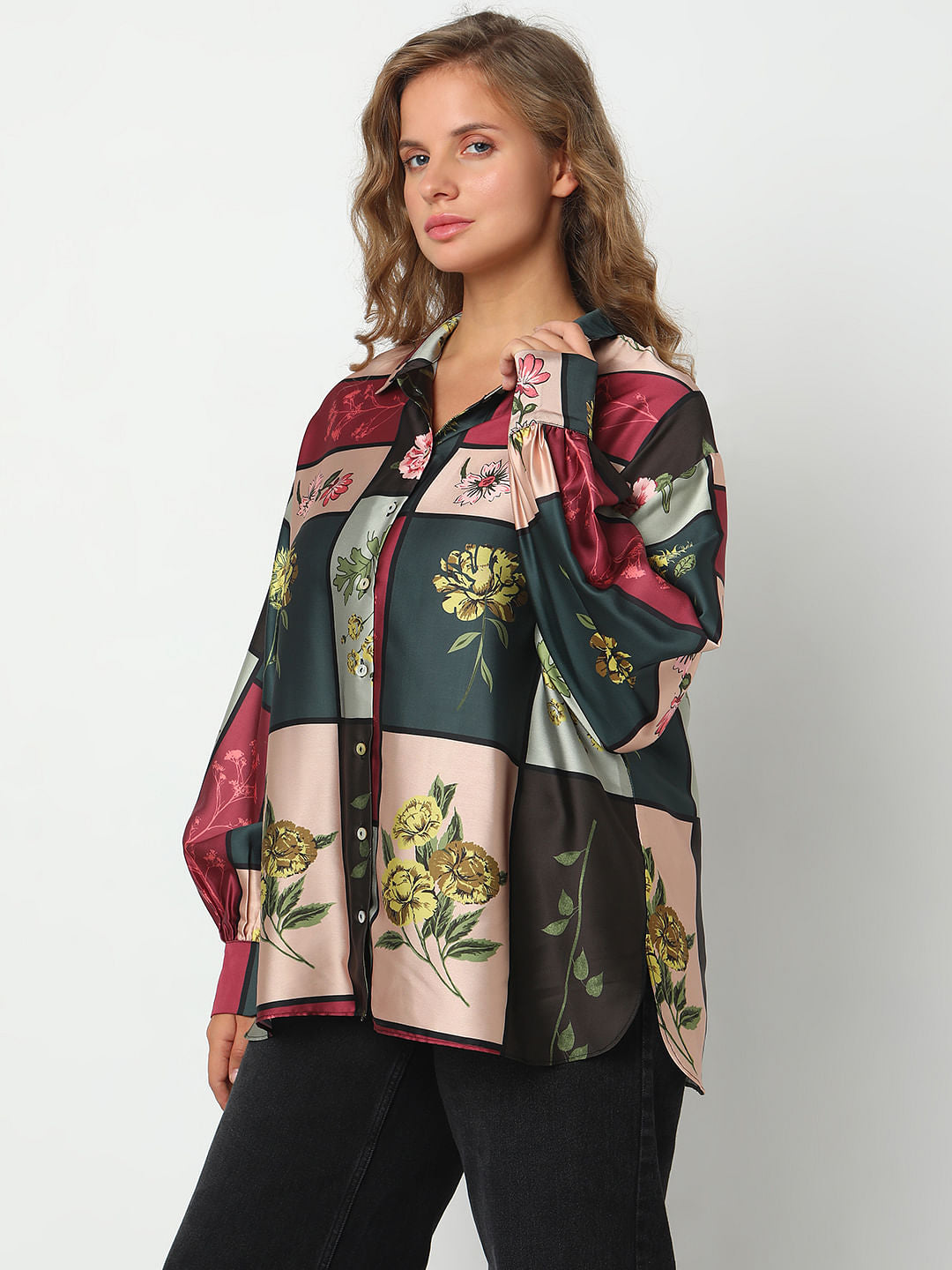 Curve Green Floral Print Shirt