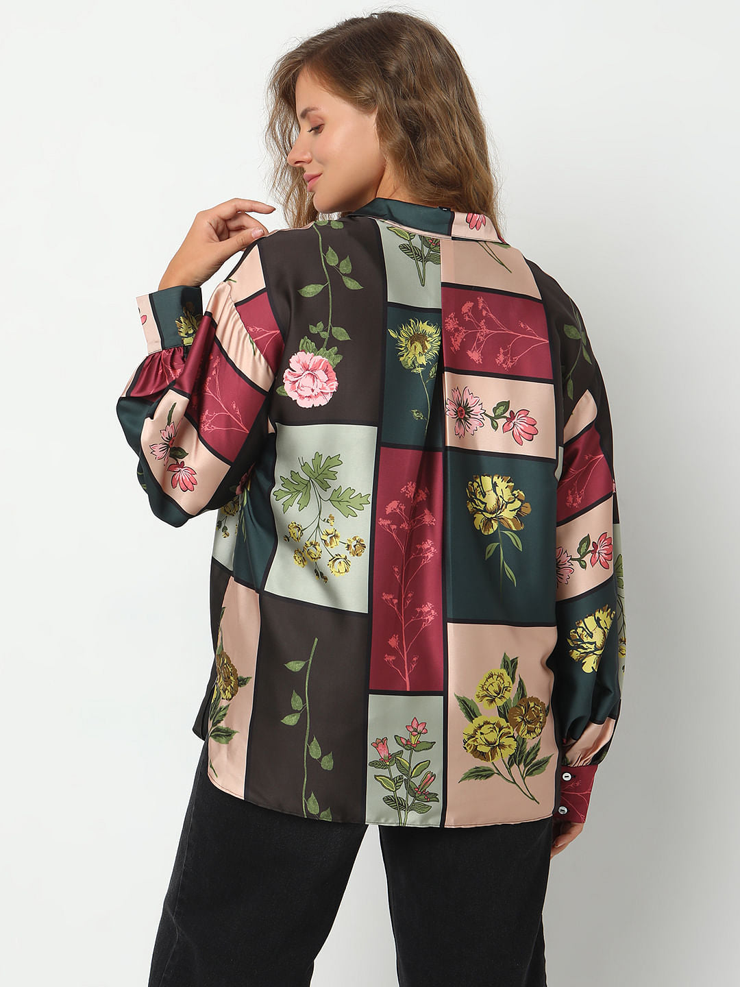 Curve Green Floral Print Shirt