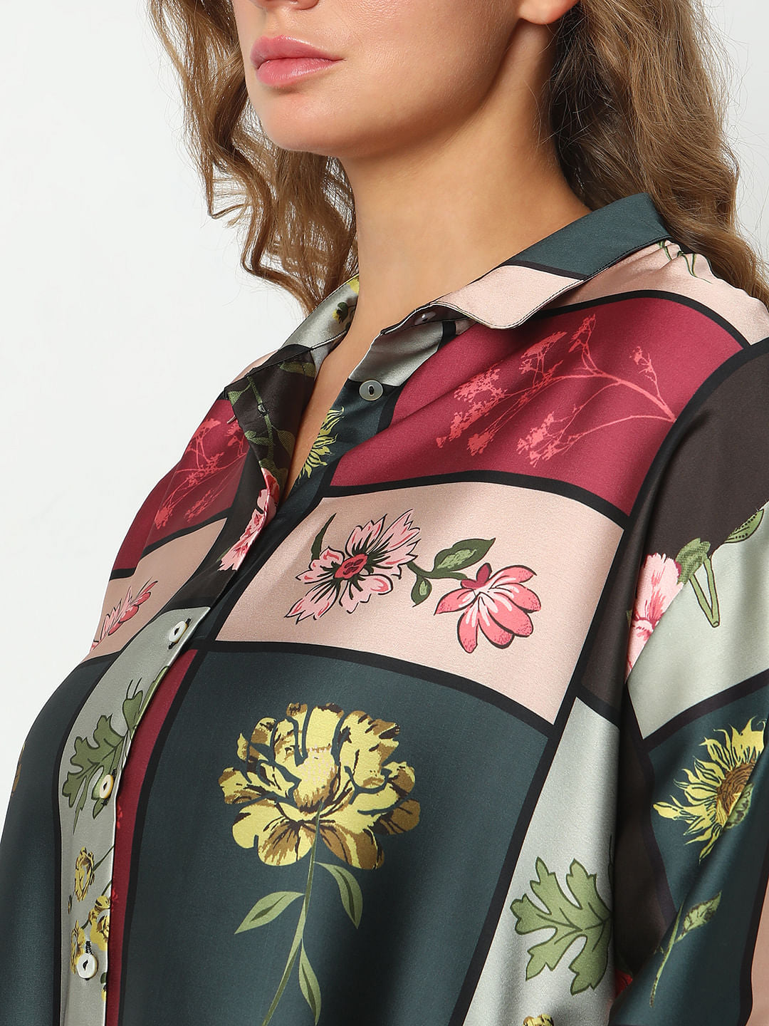 Curve Green Floral Print Shirt