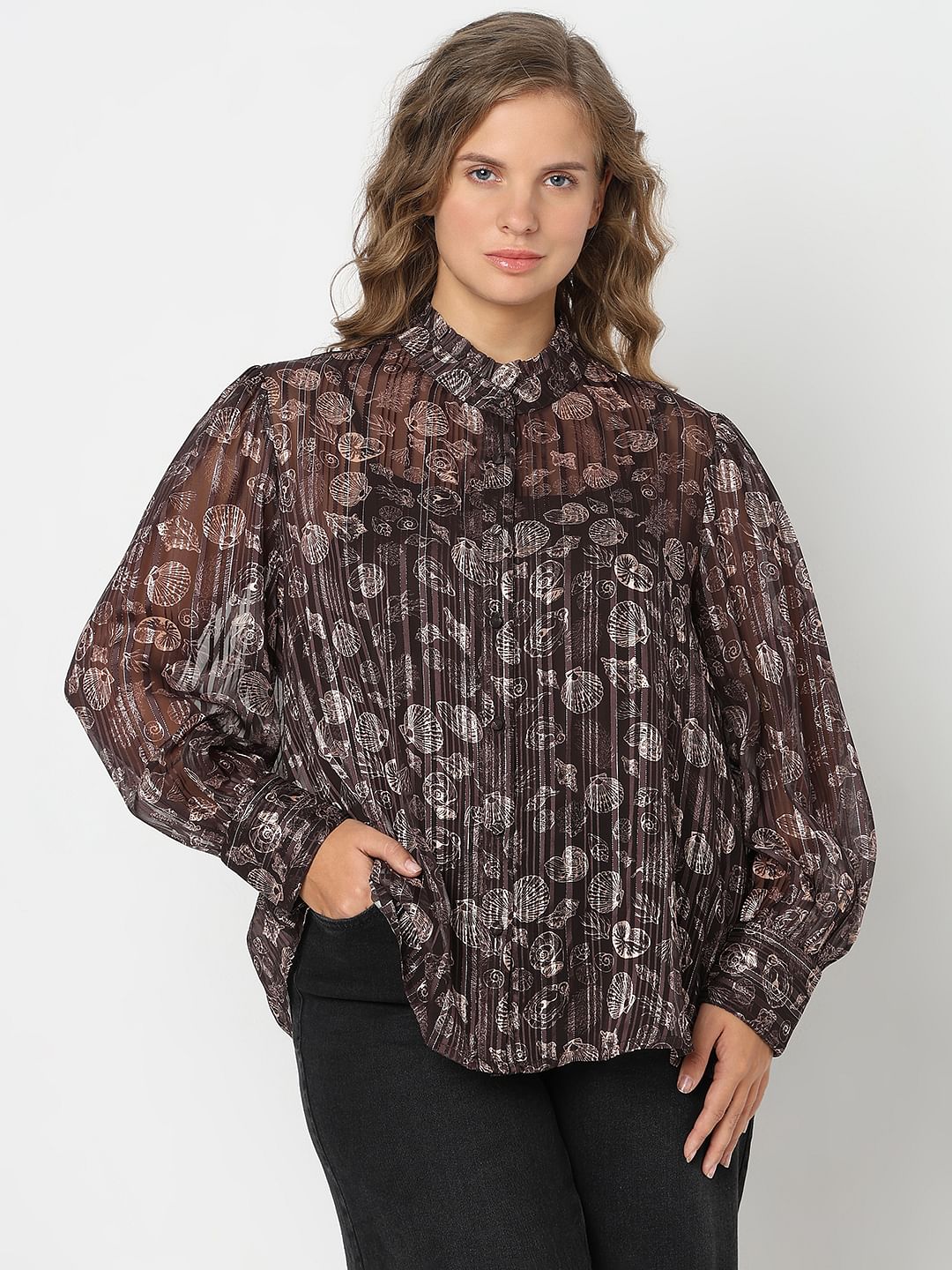 Curve Brown Shell Print Shirt
