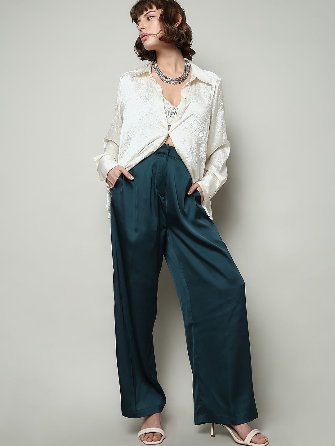 Shirt High Waisted Silk Trousers 19Momme Silk High Waist Boot Cut