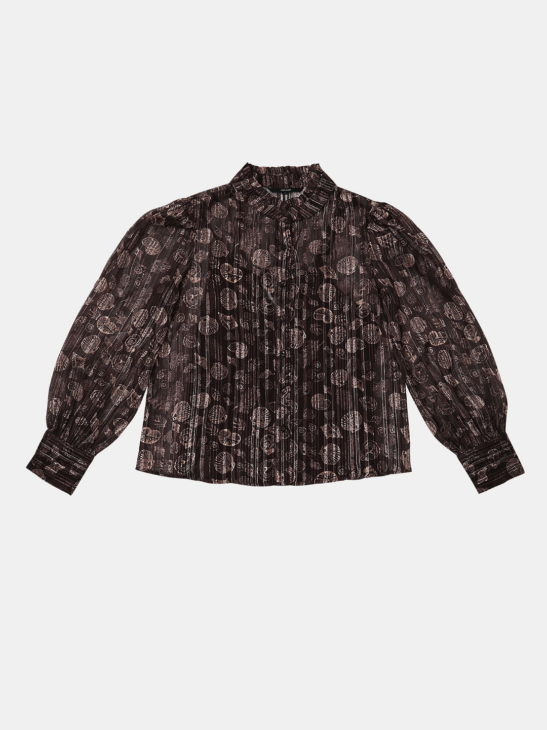 Brown Printed Metallic Lurex Shirt