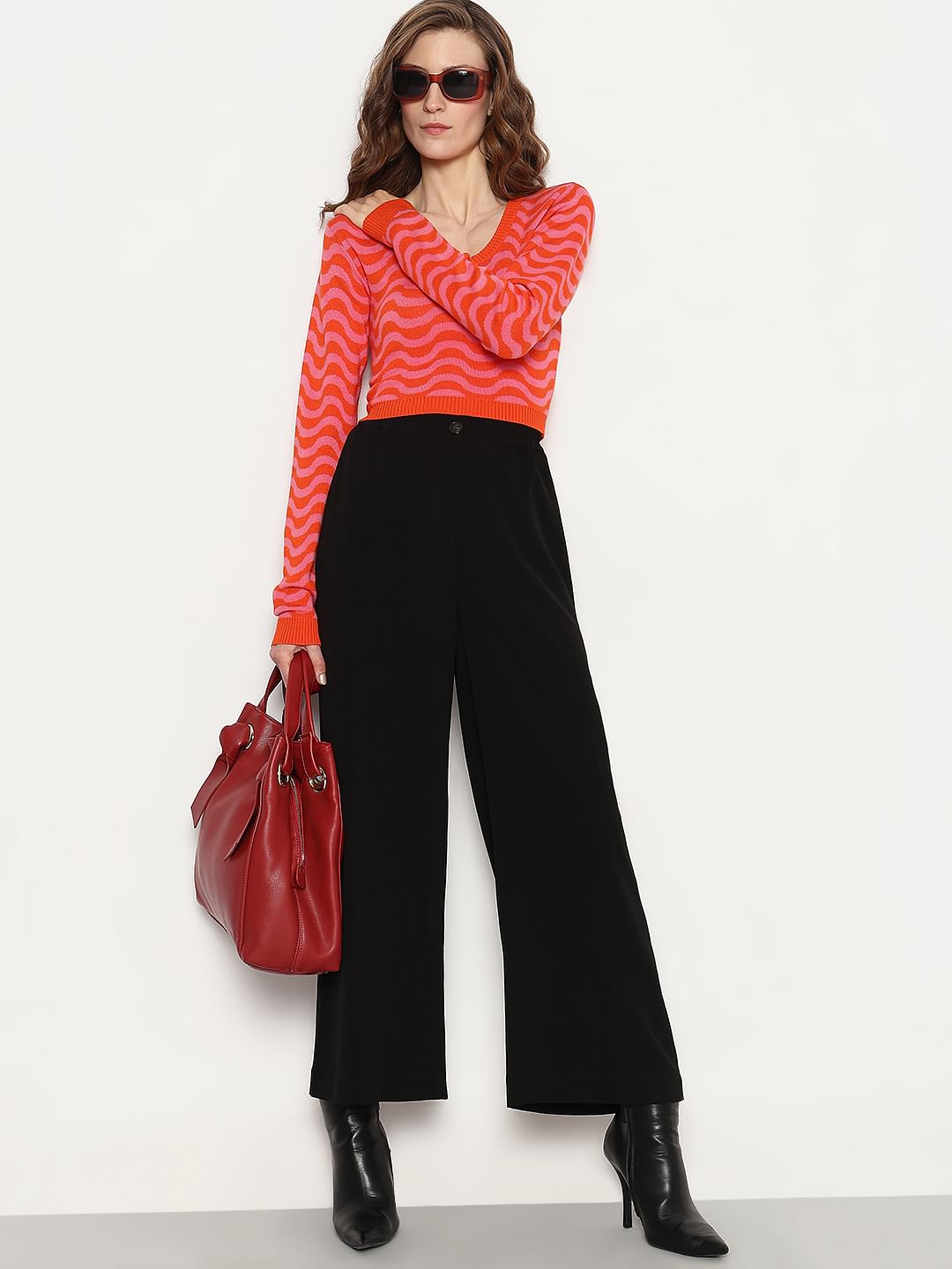 Black High Neck Straight Fit Pants