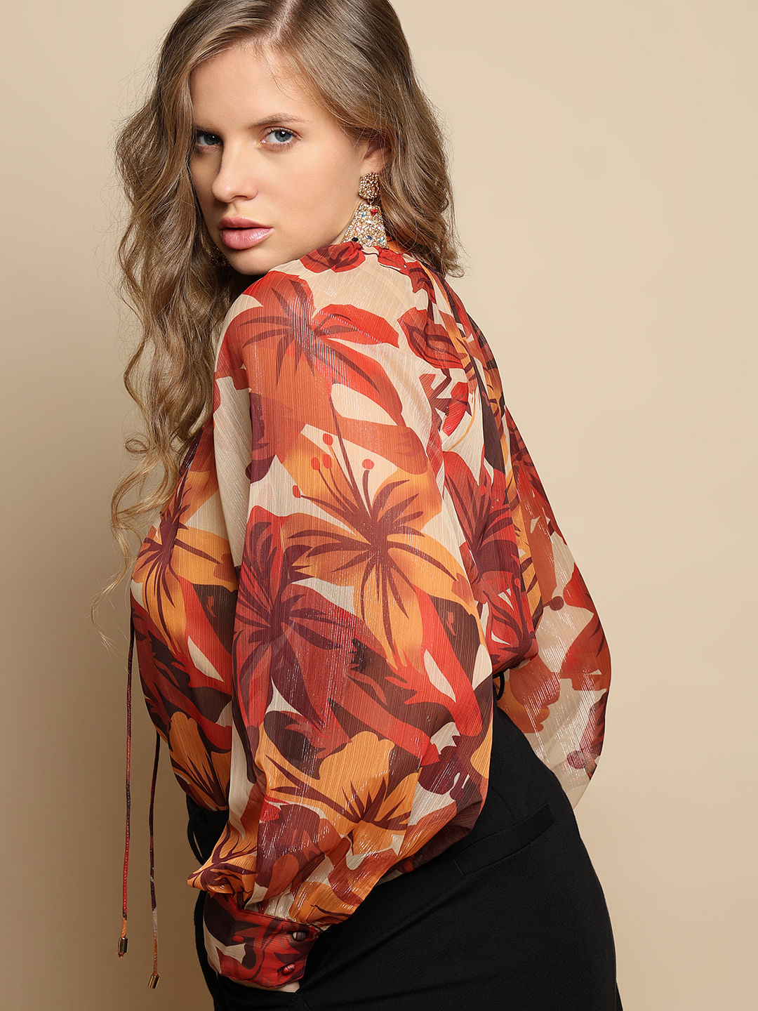 Curve Beige Floral Print Top