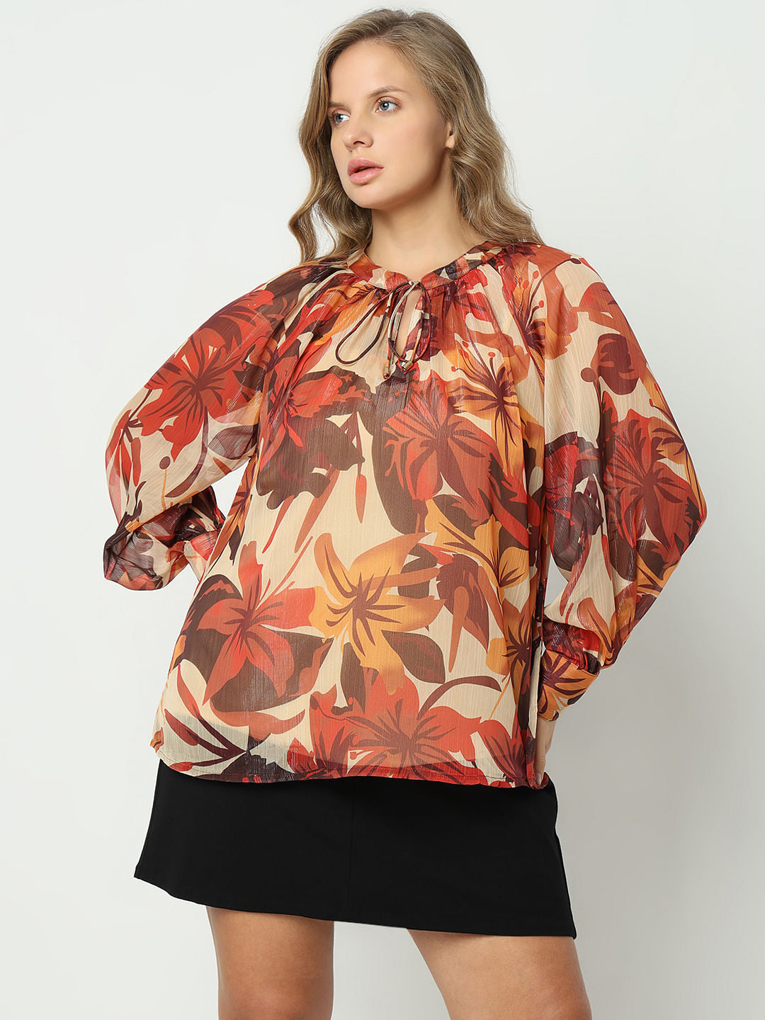Curve Beige Floral Print Top