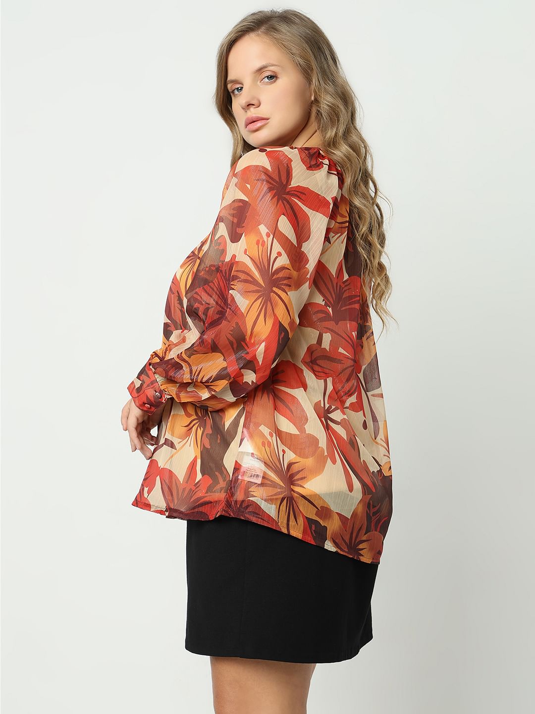 Curve Beige Floral Print Top