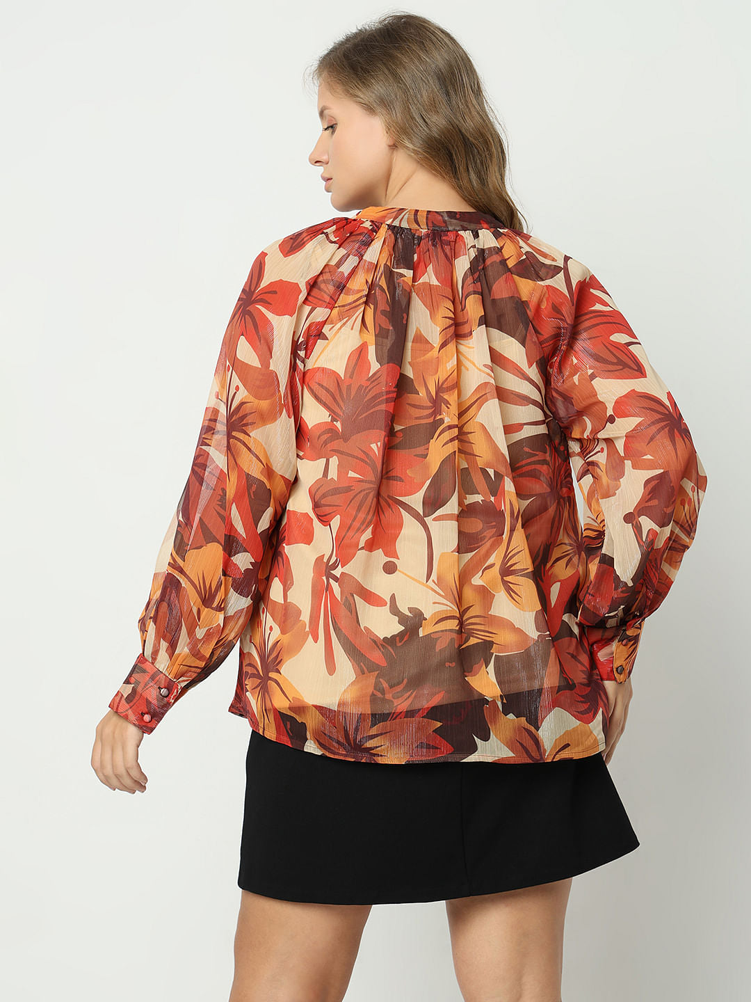 Curve Beige Floral Print Top