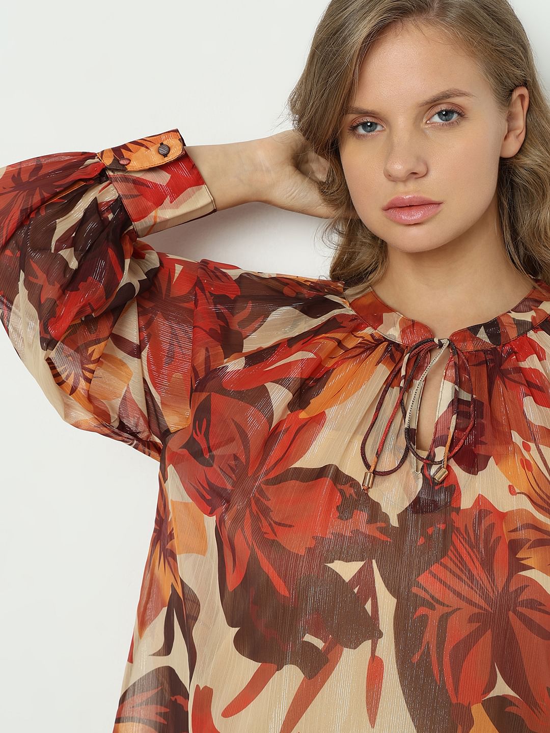 Curve Beige Floral Print Top