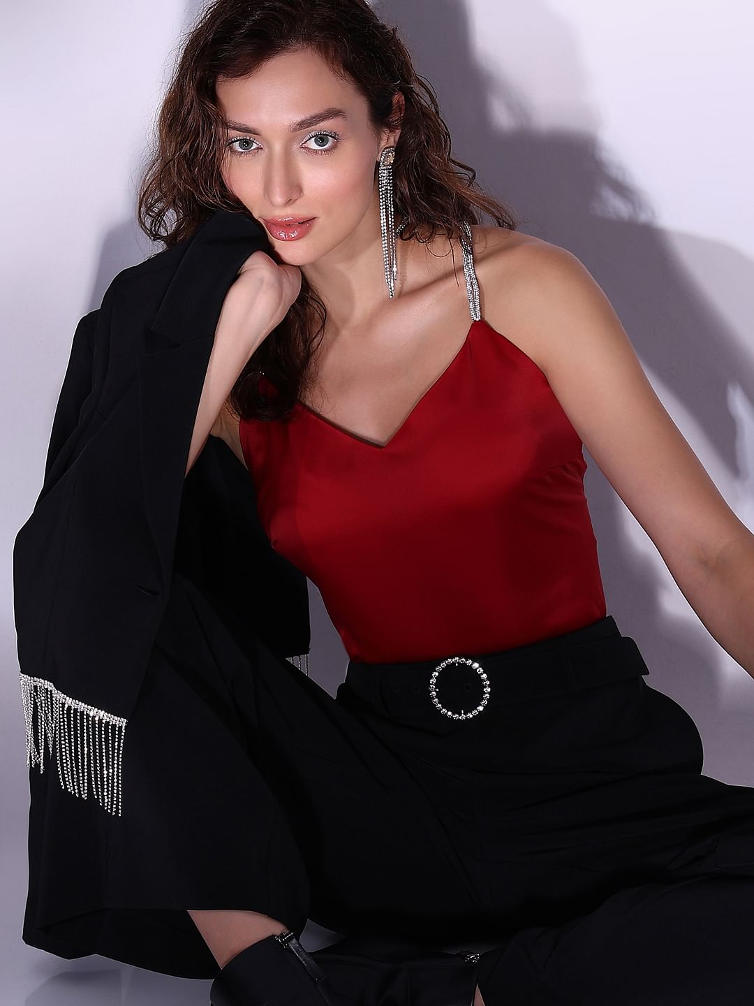 Red Rhinestone Strap Top