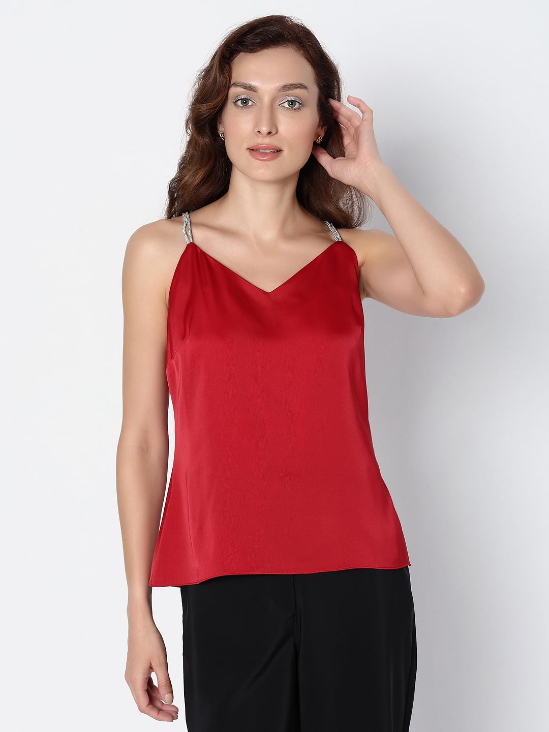 Red Rhinestone Strap Top