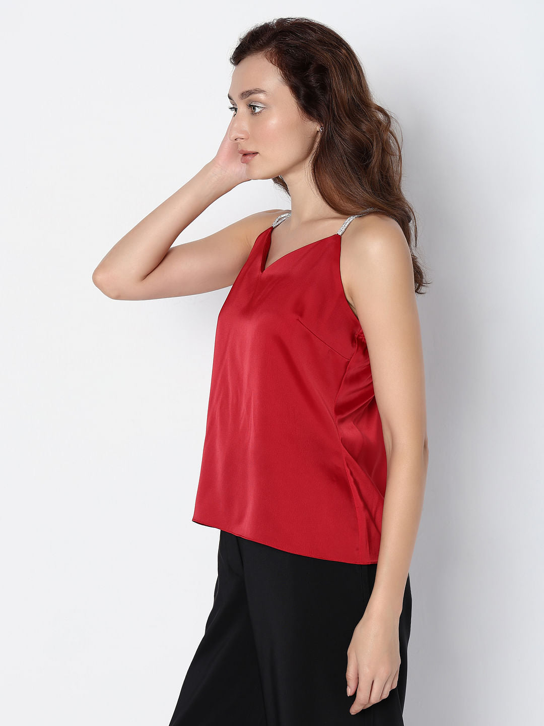Red Rhinestone Strap Top