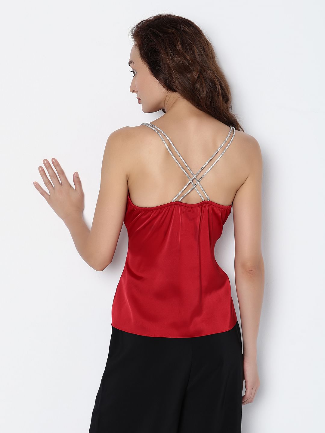 Red Rhinestone Strap Top
