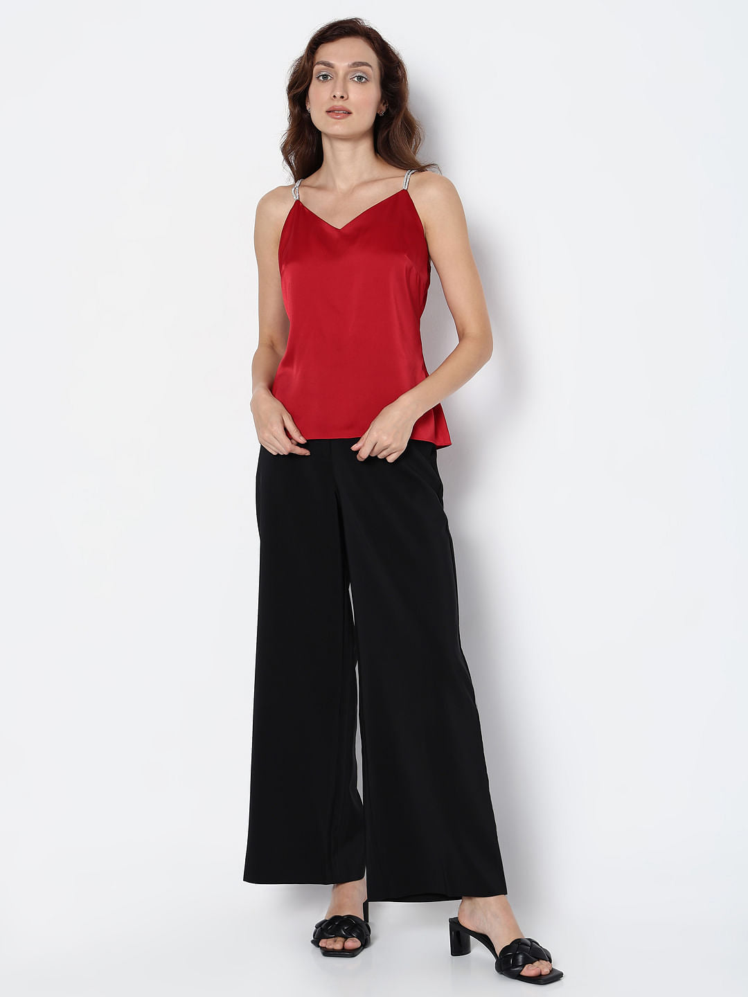 Red Rhinestone Strap Top