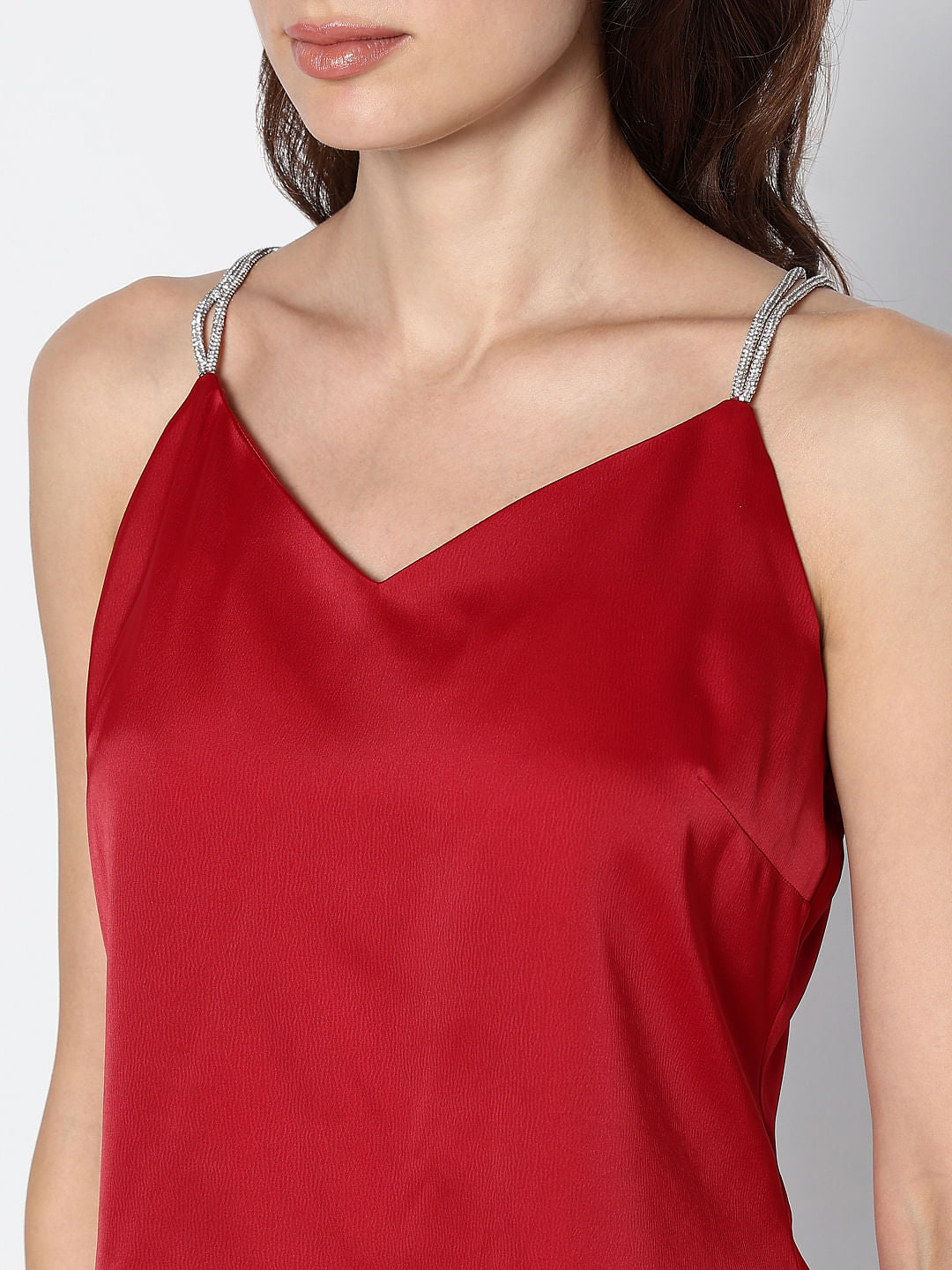 Red Rhinestone Strap Top