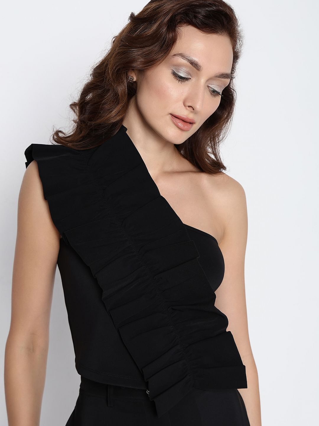 Marquee Black One-Shoulder Crop Top