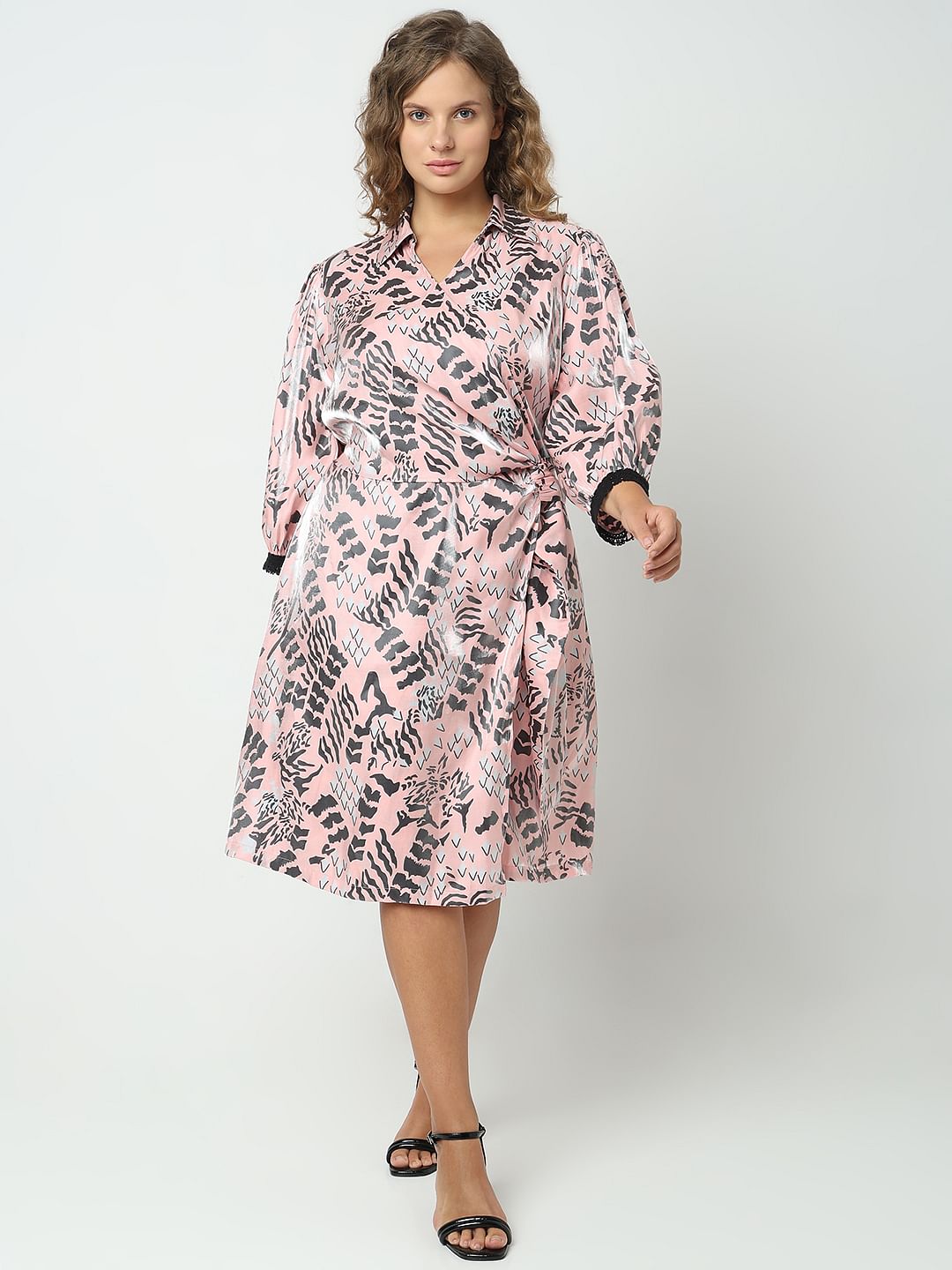 Curve Pink Abstract Print Dress