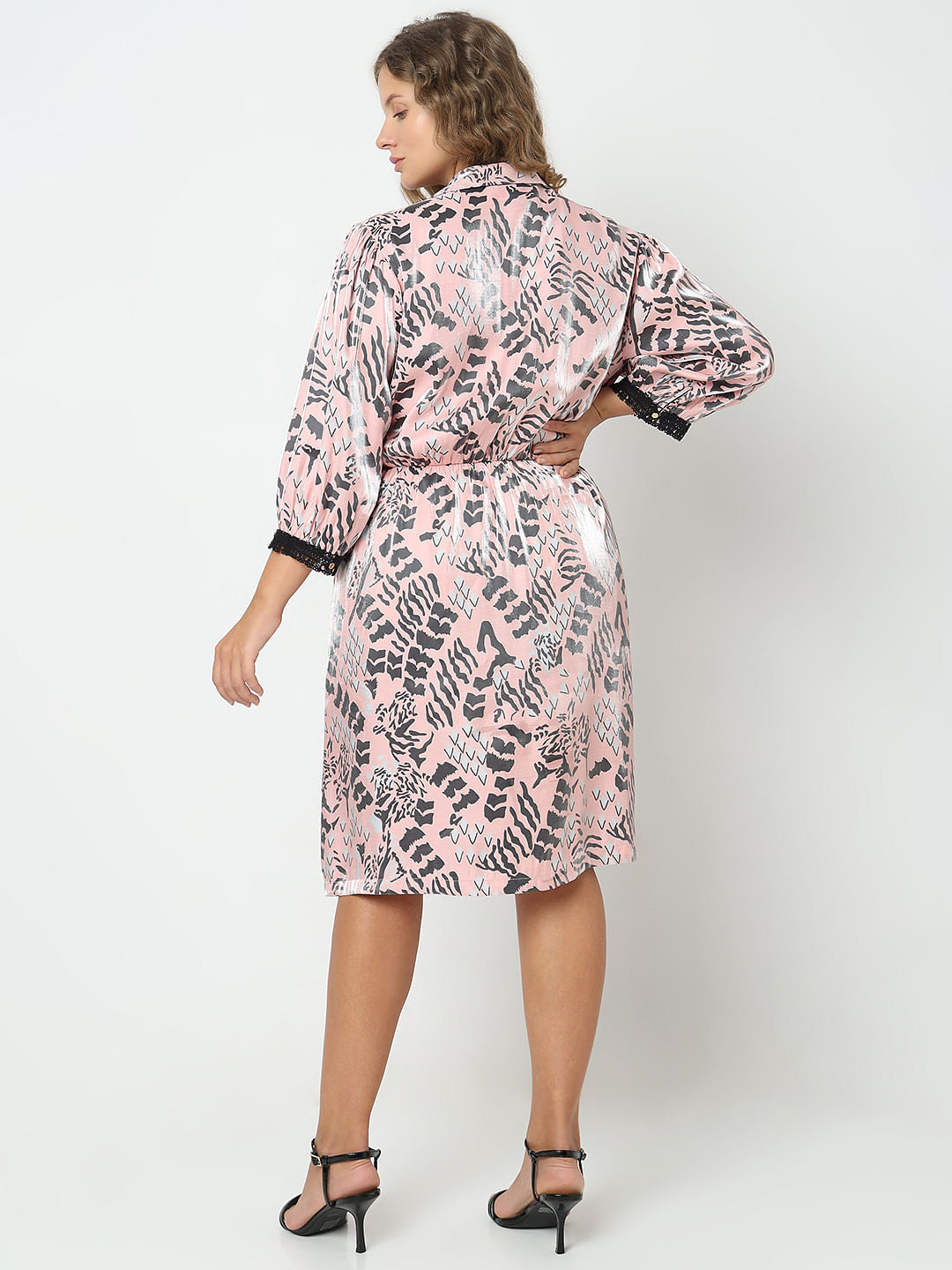 Curve Pink Abstract Print Dress