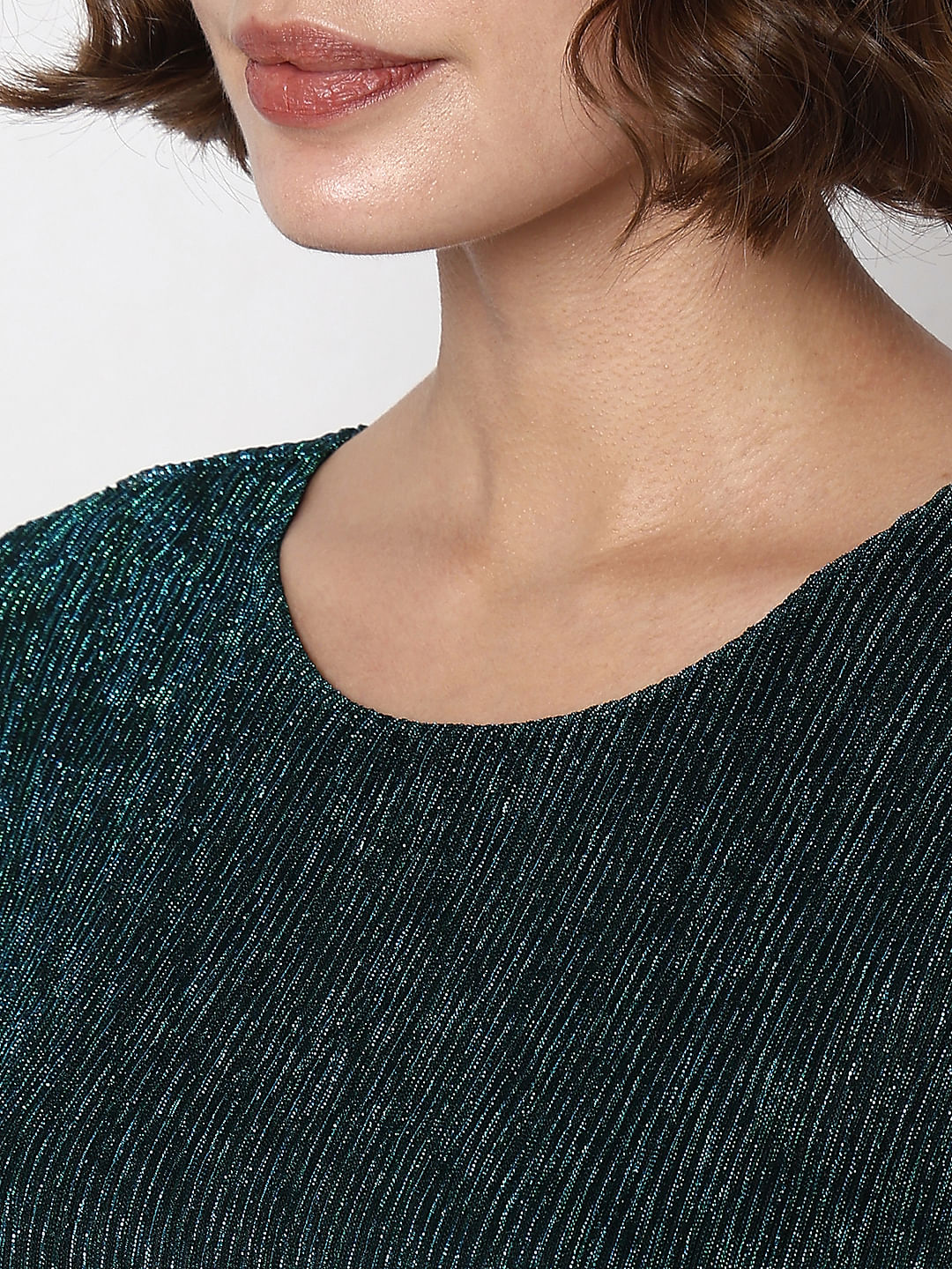 Green Shimmer Sheer Sleeves Dress