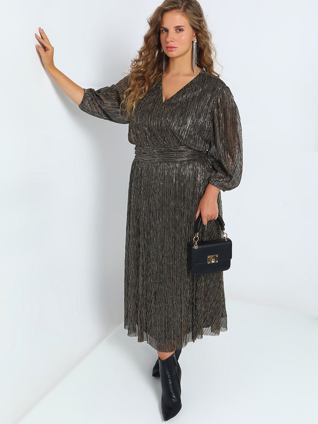 Curve Dark Brown Shimmer Maxi Dress