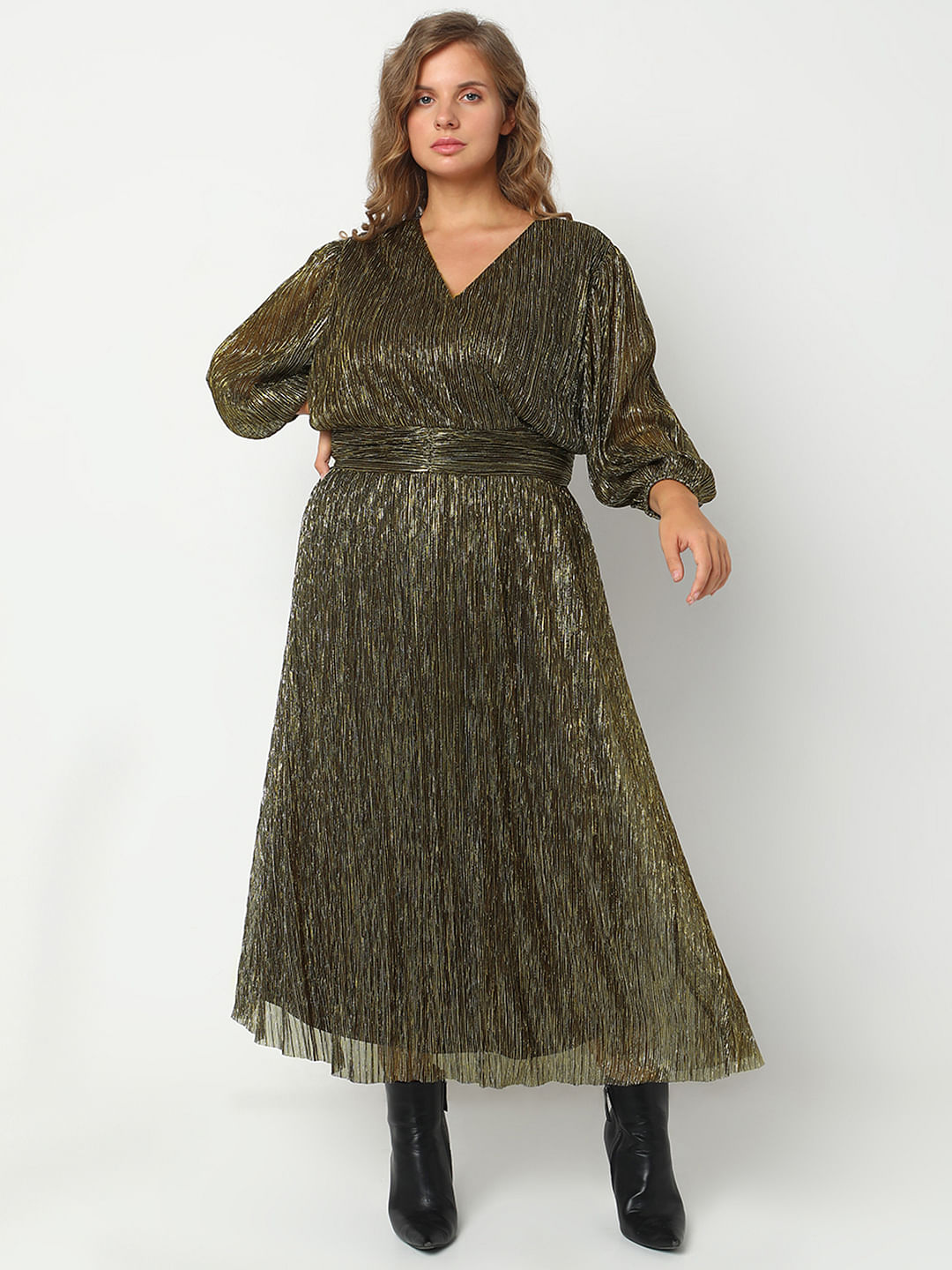 Curve Dark Brown Shimmer Maxi Dress