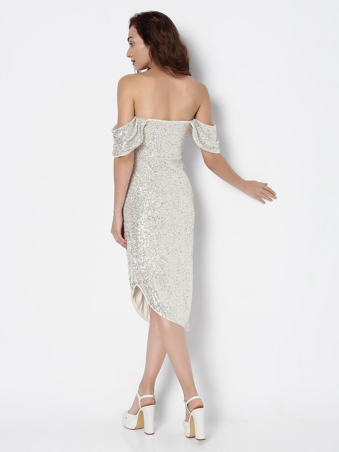 Marquee Off-White Sequin Off-Shoulder Dress