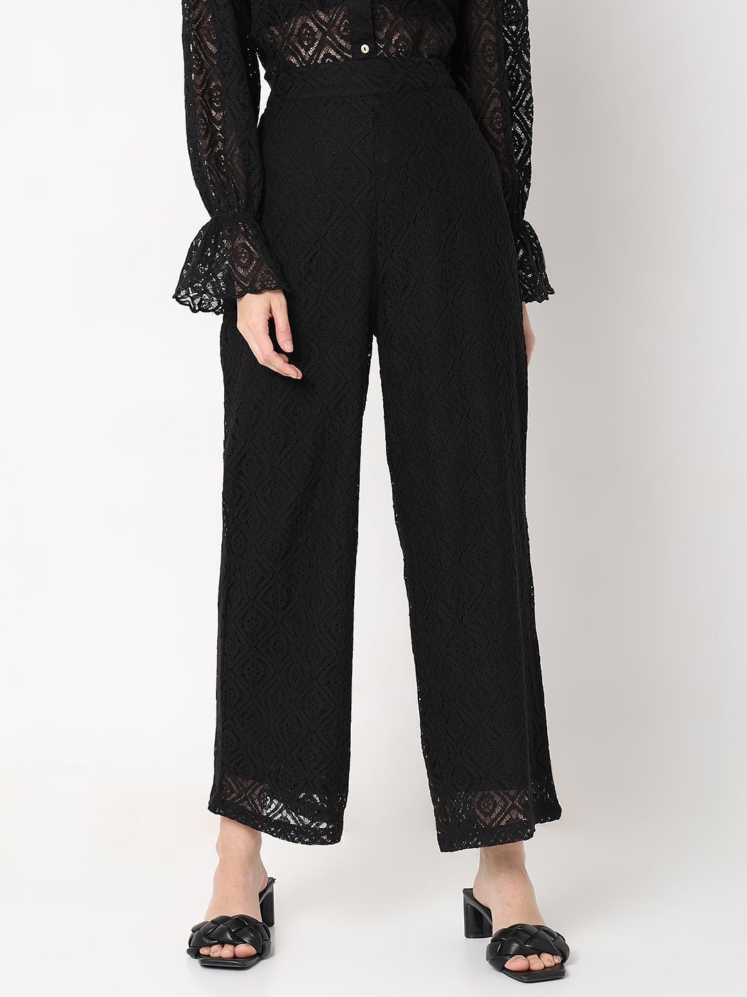 Black High-Rise Lace Pants