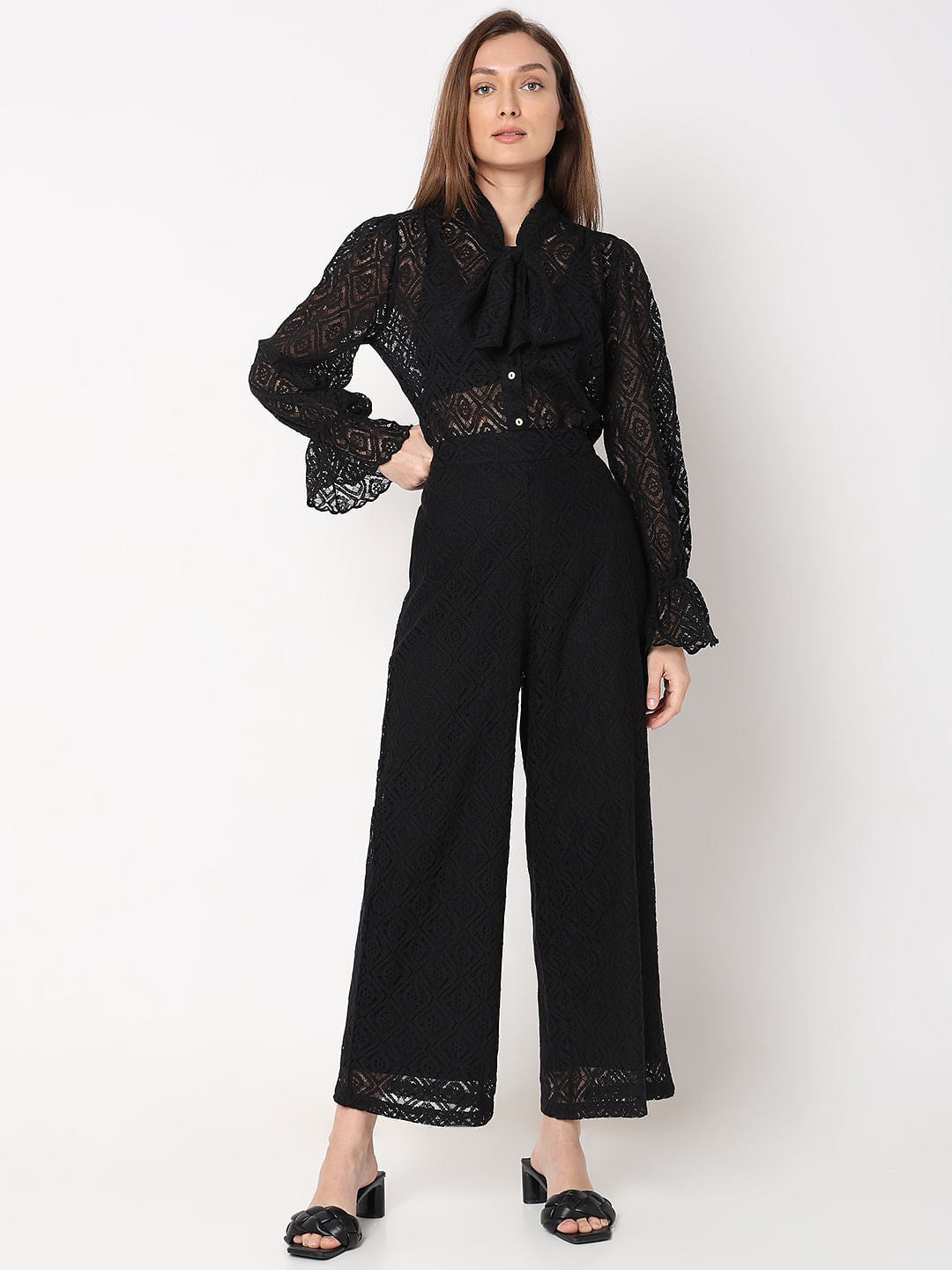Black High-Rise Lace Pants