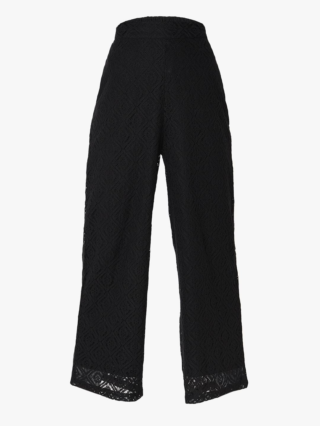 Black High-Rise Lace Pants