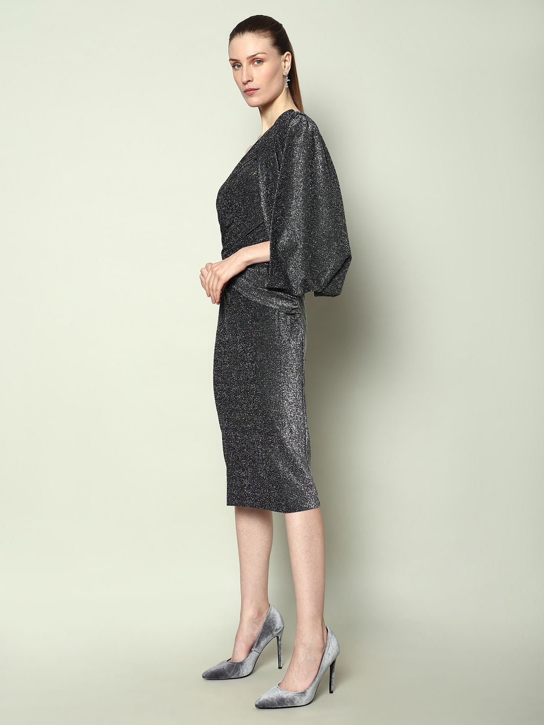 Marquee Black Shimmer One-Shoulder Dress