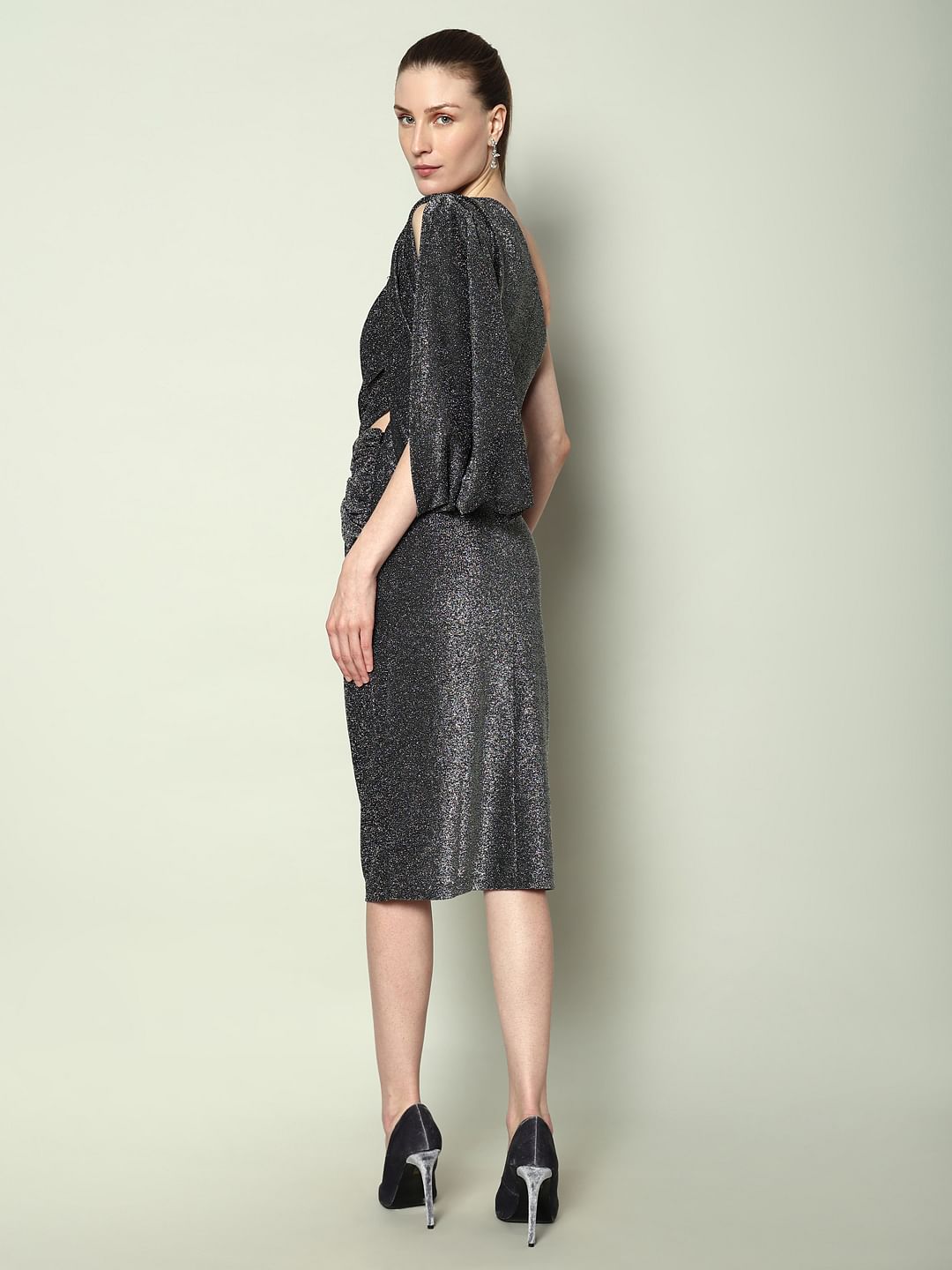 Marquee Black Shimmer One-Shoulder Dress