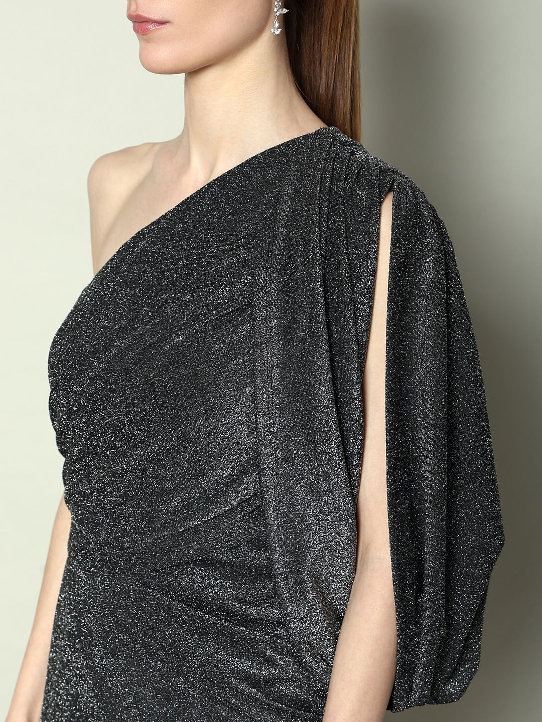 Marquee Black Shimmer One-Shoulder Dress