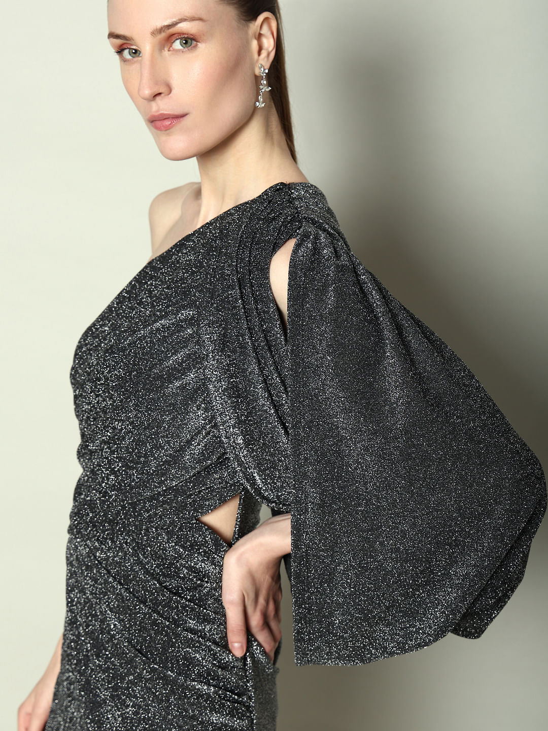 Marquee Black Shimmer One-Shoulder Dress