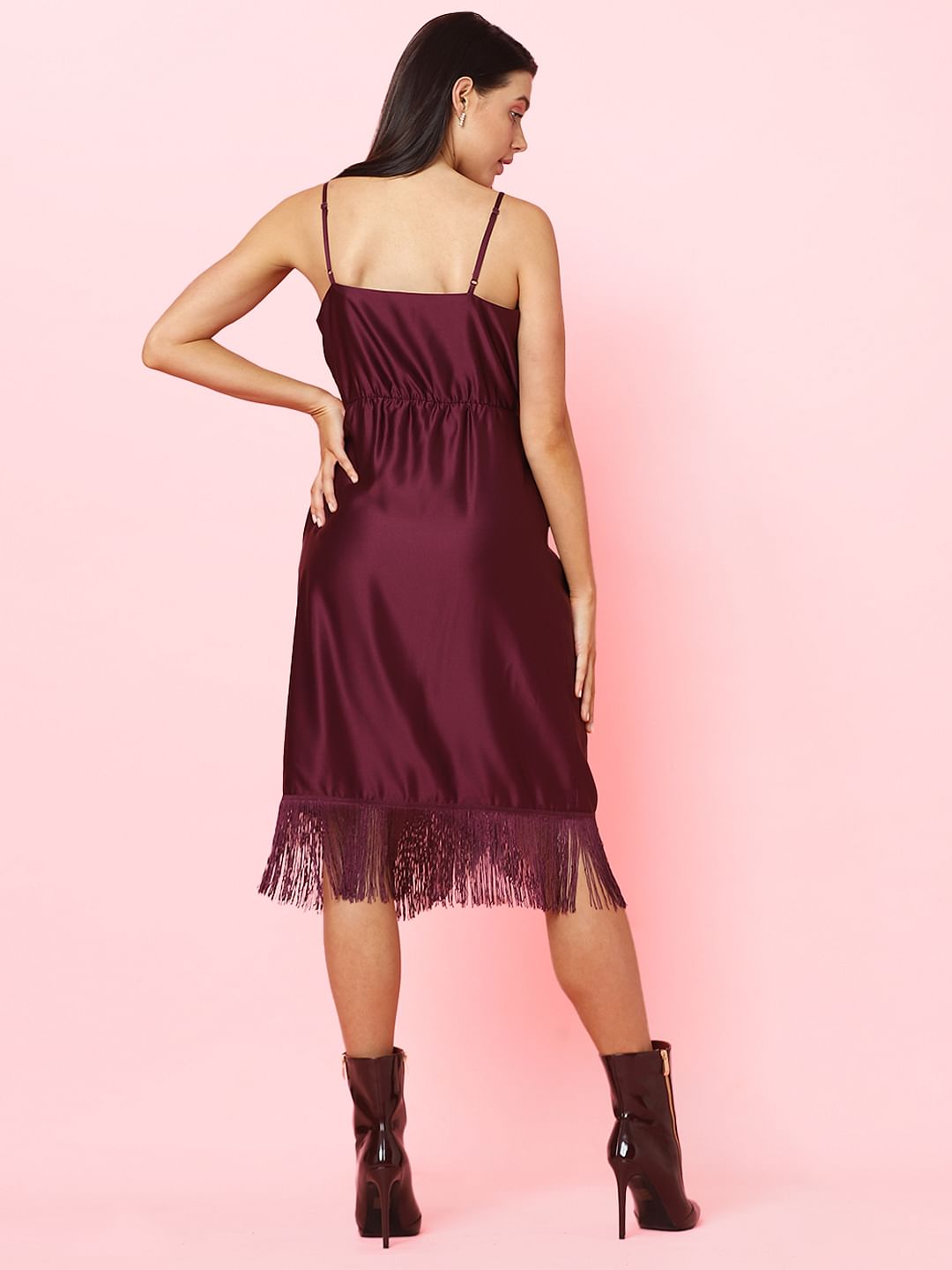 Marquee Dark Purple Fringe Midi Dress