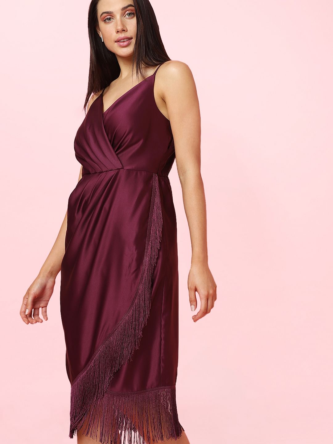 Marquee Dark Purple Fringe Midi Dress