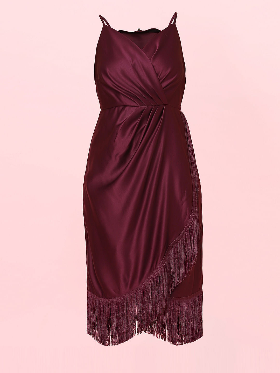 Marquee Dark Purple Fringe Midi Dress