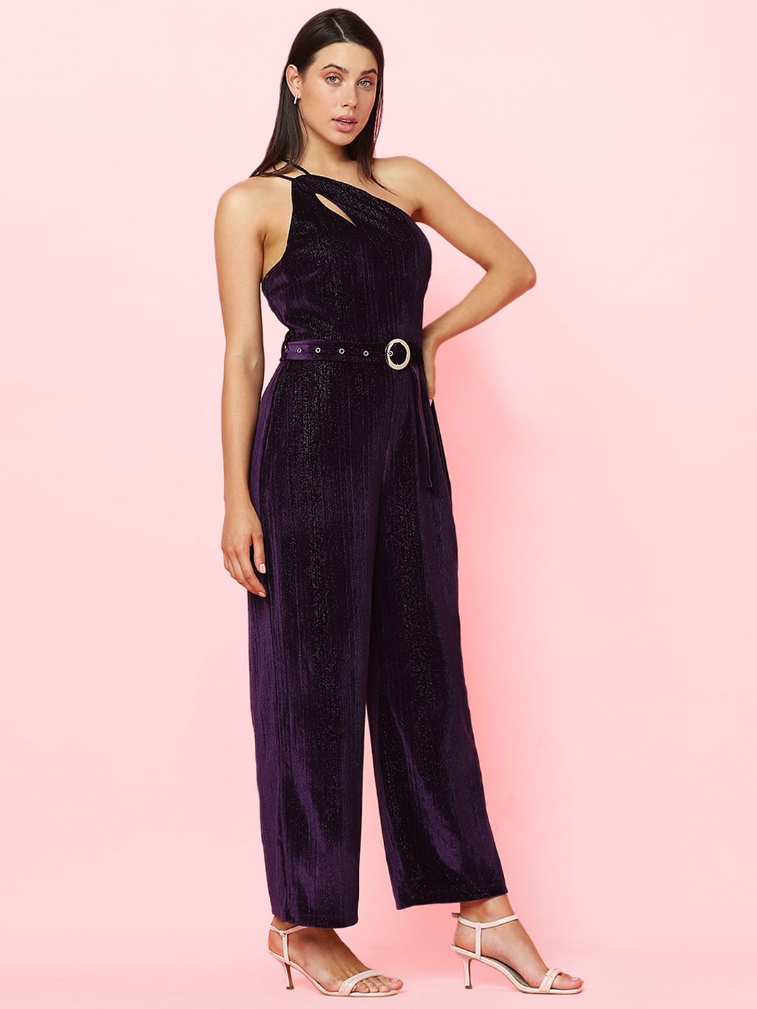 Marquee Purple Shimmer One-Shoulder Jumpsuit